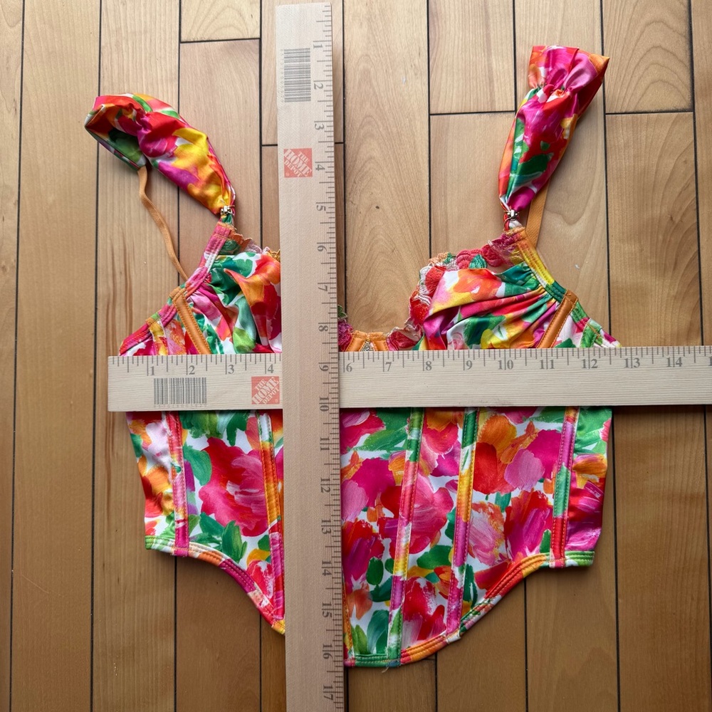 Bydee Havana Corset Top Orange Pink Watercolor Floral Print Embroidered Size XS - Picture 7 of 8